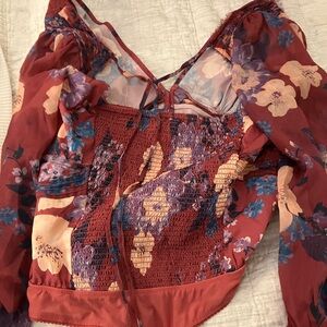 Anthropologie Red Ruffled Tie Front Bodysuit